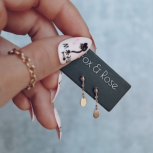 Tiny Gold Studs | Dainty Gold Stud Earrings | Minimalist Earrings | Tiny Gold Dangle Earrings | Gold Charm Earrings | Earring Gift For Her