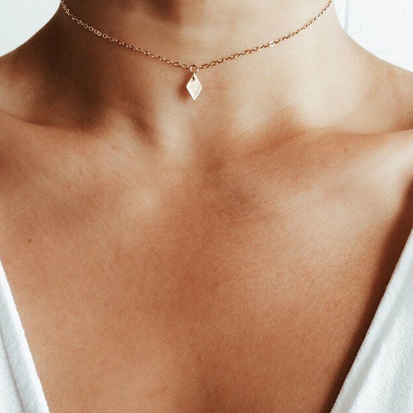 Diamond choker, Choker necklace, Charm choker, Dainty gold necklace, Diamond Charm necklace, Gold choker with charm, Dainty choker