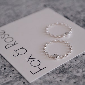 Dainty Diamond Chain Ring | Bezel Set Chain Ring | Stackable Chain Rings | Solitaire CZ Chain Ring in 14k Gold Filled or 925 Sterling Silver
