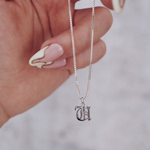 Letter Necklace Silver | Dainty Initial Necklace | Tiny Letter Necklace | Personalized Custom Name Necklace | Old English Jewelry l Gift