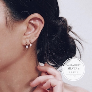 Chain loop earrings, Chain hoop earrings, Gold chain earrings, Silver stud earrings, Dainty gold earrings, CZ chain earrings, Ear Huggies