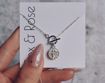 Sterling Silver Greek Coin Toggle Necklace