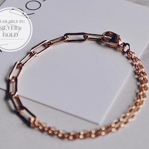 Link bracelet, Paperclip chain bracelet, Rectangle chain bracelet, Dual chain bracelet, Gold chain bracelet, Chain bracelet, Dainty bracelet