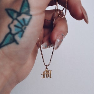 Letter necklace gold, Dainty initial necklace, Tiny letter necklace, Custom initial necklace, Old English initial necklace, Gift for her