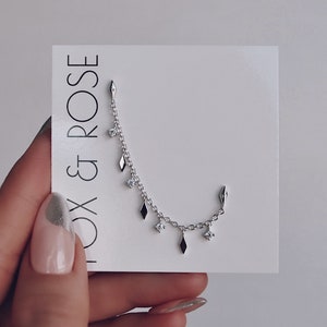 Double Stud Earrings, Double chain earrings, Double connector earring, Double piercing earring, Dainty gold earrings, Helix earrings