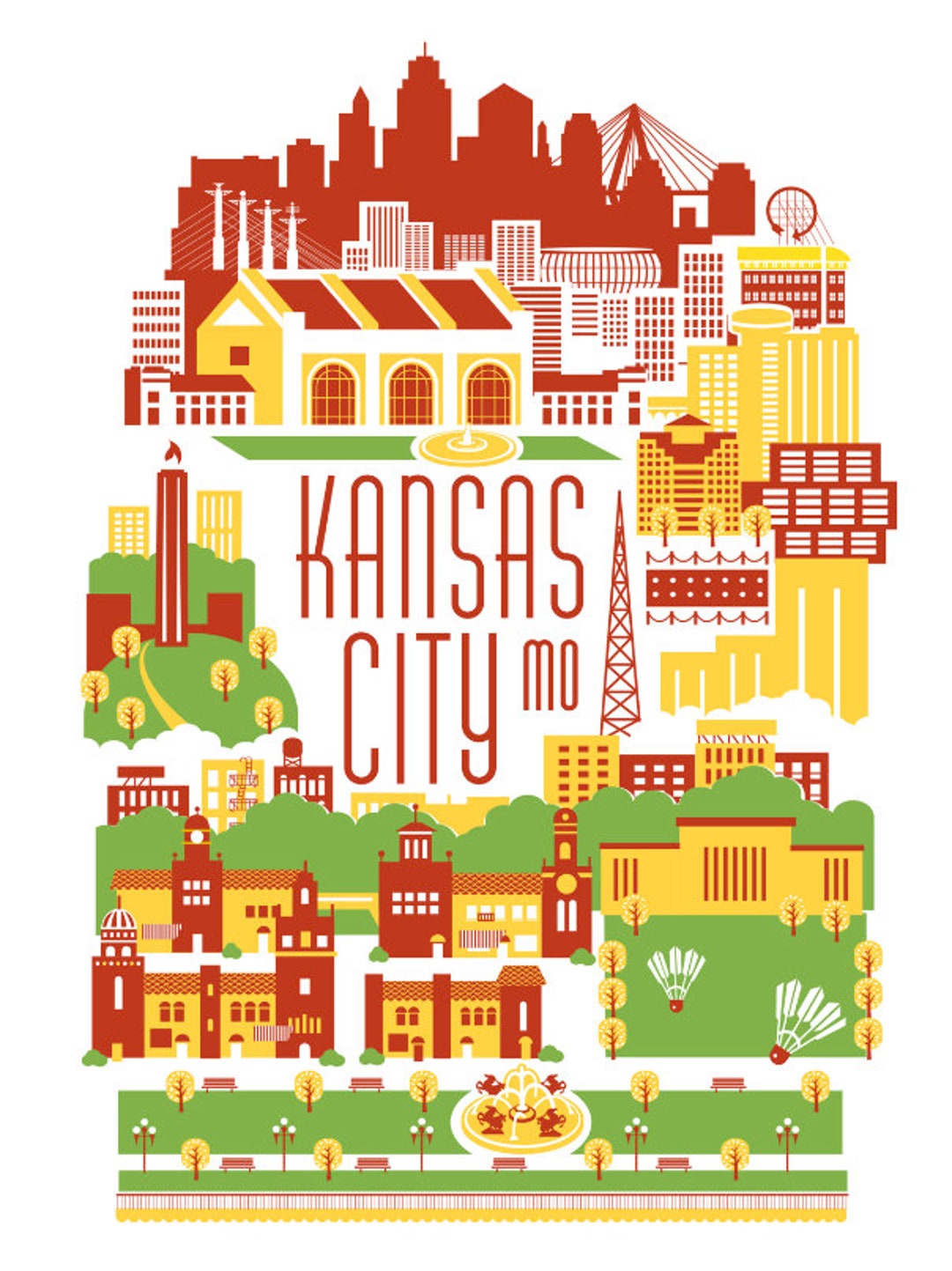Kansas City Art Print 9x12 Etsy