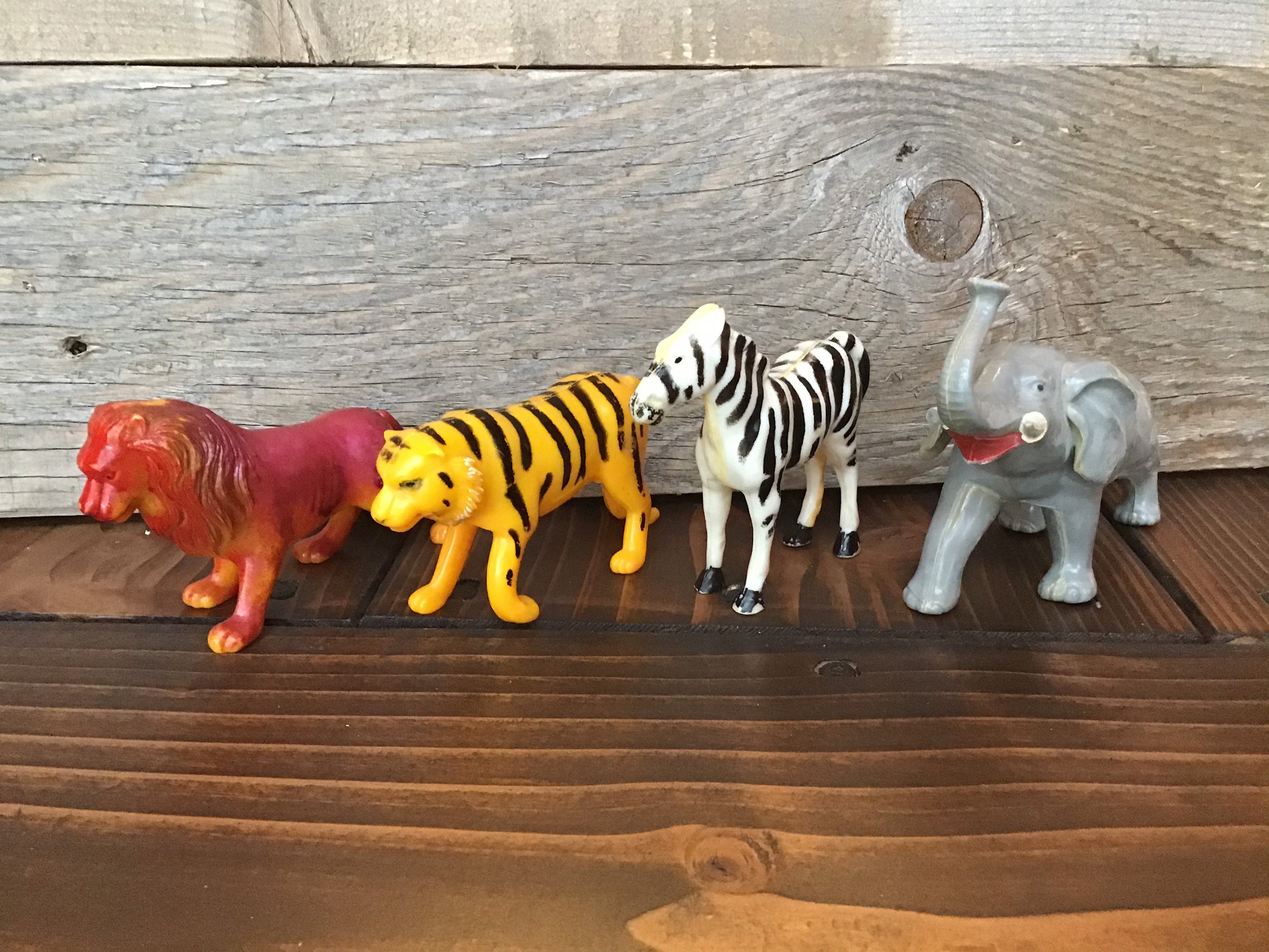 Set of 4 Marx Hard Plastic Animals Lion Tiger Zebra Elephant