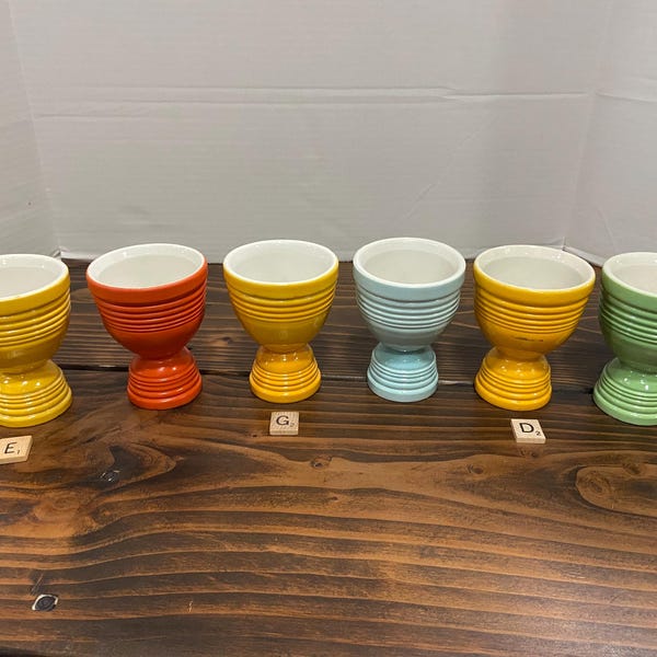 Vintage double egg cup your choice yellow orange blue green stripe