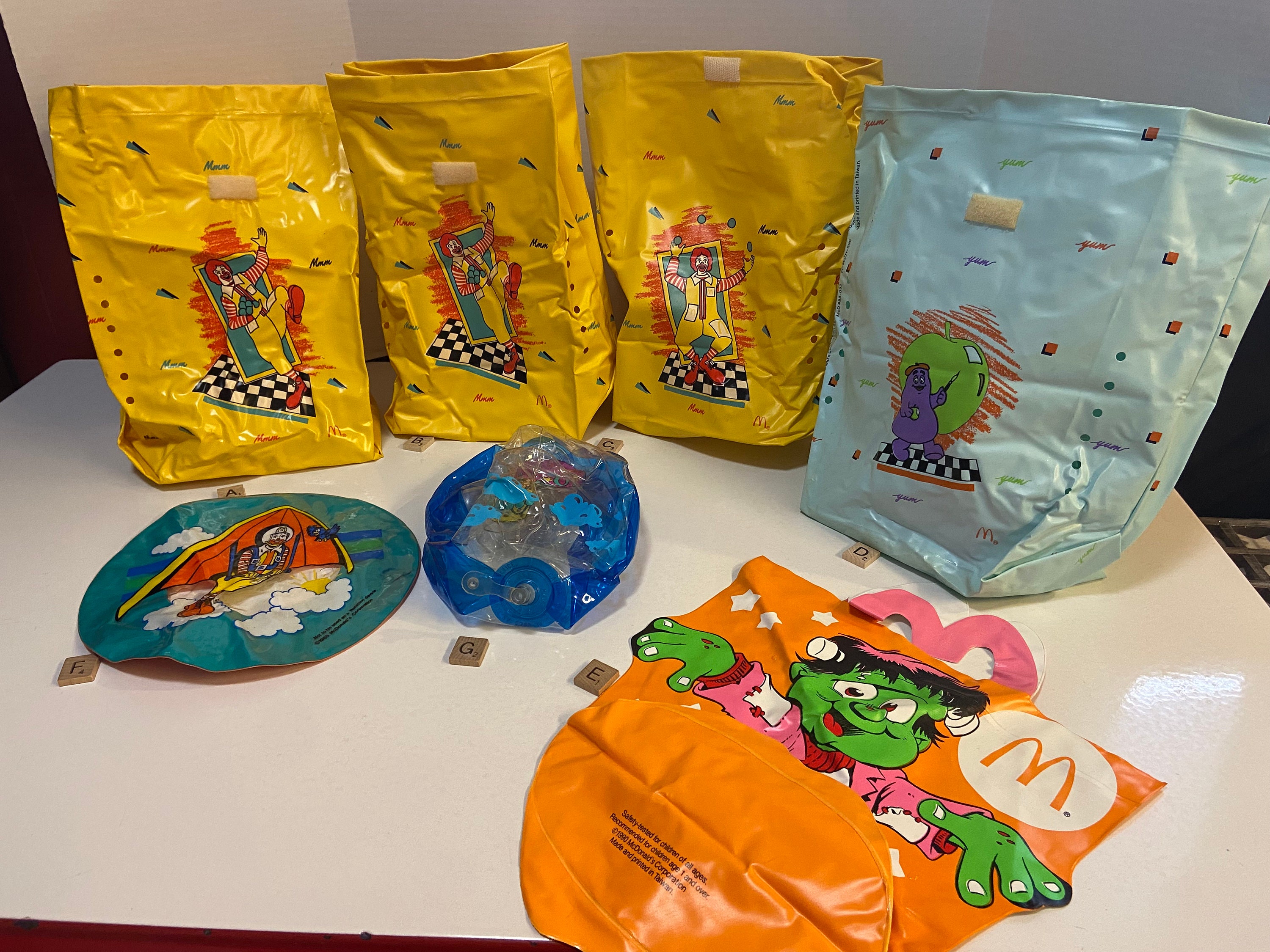 Mcdonald's Happy Meal Plastic Yellow Ronald Blue Grimace Orange