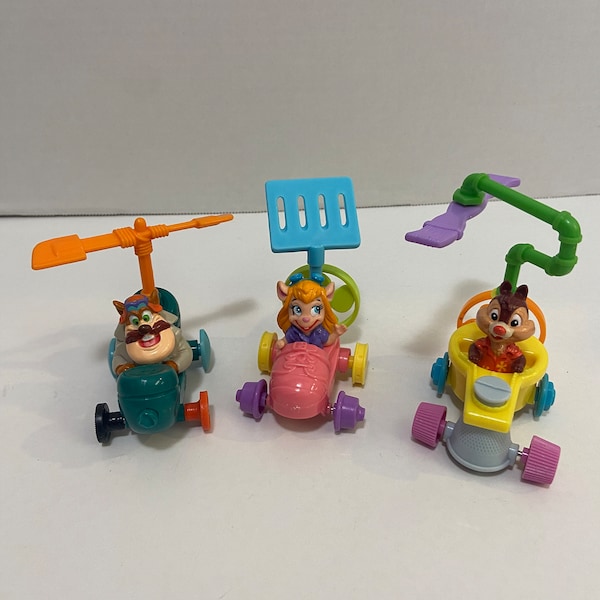 Group of 3 Chip and Dale Rescue Rangers McDonald's Happy Meal toys 1989 Dale Gadget Monterey Jack