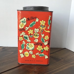 Red tin canister Heller Candy Company Paterson New Jersey made in usa