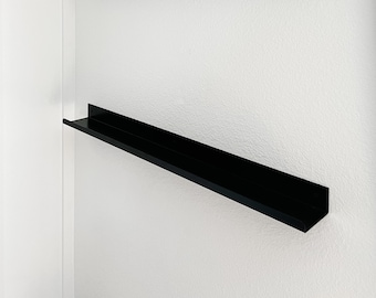 Floating Ledge Shelf: Powder Coated Steel Picture Rail - Black, White, or Olive Green