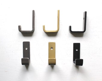 Metal Wall Hook, Available in Steel, Black or Brass with Matching Hardware