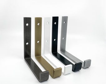 Metal Shelf Bracket, J Bracket for Floating Shelves - Multiple Sizes, Black, Brass, Raw Steel, White & Silver