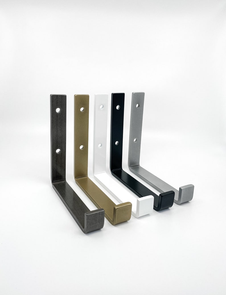 Cascade Iron Co floating shelf brackets - raw steel, brass, white, black, silver