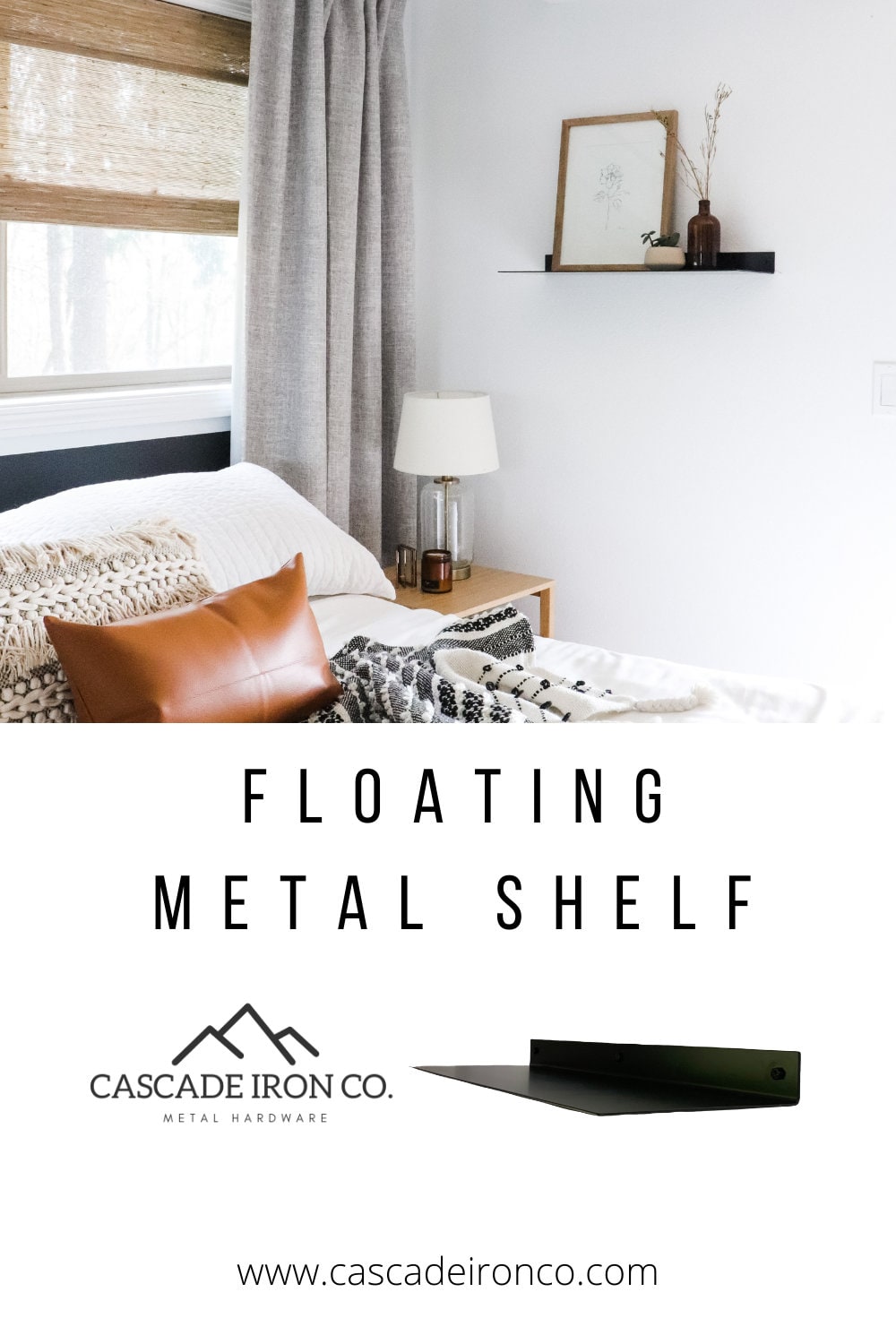 Floating Metal Shelf - Black or White Metal Finish - Cascade Iron Co