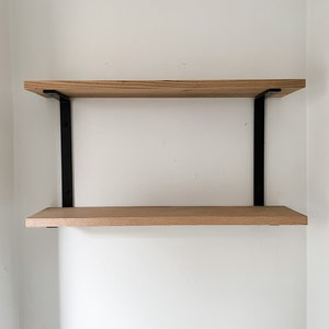 double shelf brackets and wood shelves