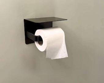 Soporte moderno para papel higiénico con estante para teléfono - Accesorios de baño fabricados en EE. UU.