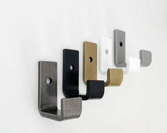 Metal Wall Hook, Available in Steel, Black, Silver or Brass with Matching Hardware