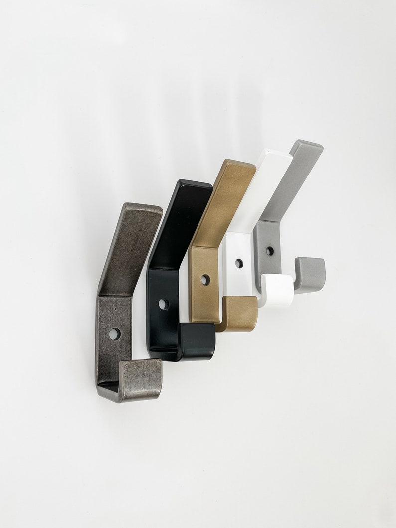 double wall hooks - raw steel, black, brass, white, silver