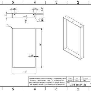 metal bench leg measurements - cascade iron co