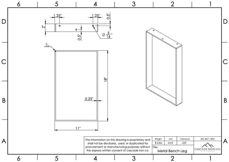 metal bench leg measurements - cascade iron co