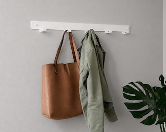 White Coat Rack With Hooks | Wall Mounted Hanger |  2,3,4,5,6,7 Hook Options