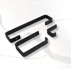 Modern Bathroom Accessories Set, Fixtures Made in USA, Towel Bar, Wall Hook, Toilet Paper Holder in Various Colors and Size