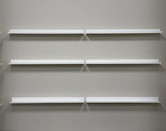 White Shelf Ledge, Floating Rail, Wall Mounted Display, Made in USA
