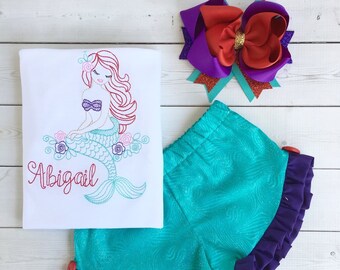 Little Mermaid Outfit, Mermaid Outfit for Toddler, Mermaid Shirt for Girls, Cruise Outfit for Girls, Personalized Mermaid Shirts, Custom