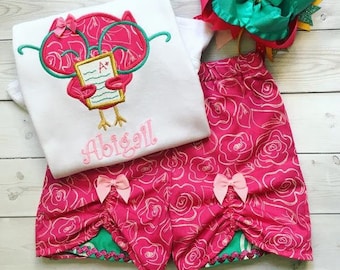 Back To School Outfit For Girls, Third Grade Outfits, Preschool Outfit, First Day of School Outfits, First Grade, Personalized Owl Outfit
