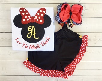 Toddler Outfit for Girl, Mouse Ears, Girl Mouse Outfit, Matching Shirts, Girls Short Set, First Trip Outfit, Girls 1st Birthday, Custom