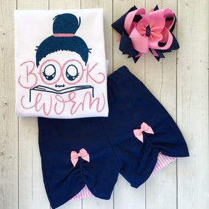 Back To School Outfit For Girls, Bookworm, Toddler Back To School, Preschool Outfit, First Day of School, Girls Shirt, First Grade, B2S