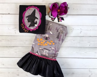Embroidered Witch Shirt, Halloween Outfit for Girls, Girls Halloween Outfit, Girls Halloween shirt, Halloween Pant Set, First Halloween Set