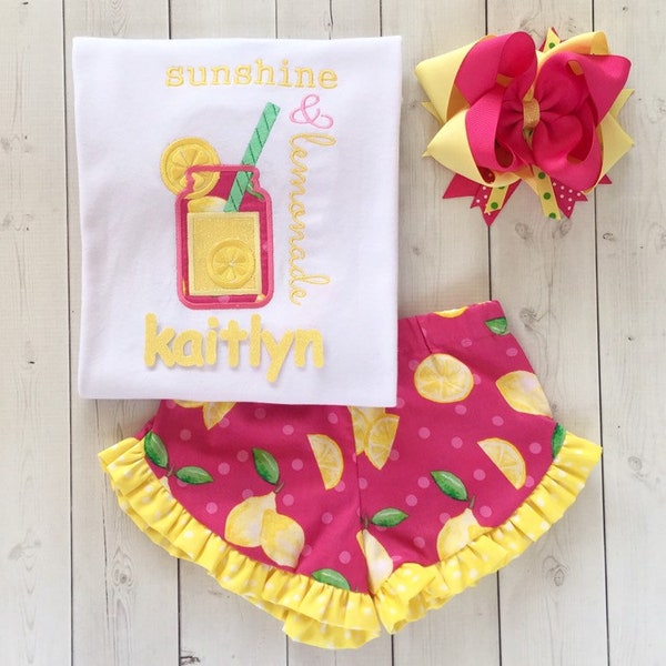 Summer Outfit for Girls, Lemonade Shirt, Birthday Outfit, Girls Shirt, Toddler Outfit, Summer Party Design, Lemon, Custom Birthday Outfit