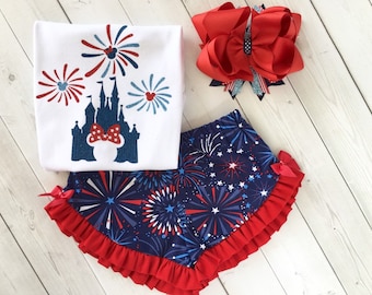 Girls 4th of July Outfit, July 4th Outfit, 4th of July Shirt, Fireworks Outfit, July 4th for Toddler Girl, Girl Short Set, July 4th, Toddler