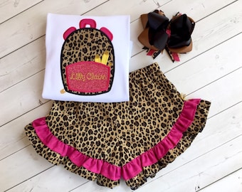 Back to School Outfit for Girl, First Day of School Outfit, First Day of Kindergarten, 1st Day of School, Girl Back to School, Cheetah Print