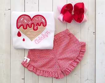 Valentine's Day Outfit for Girls, Heart Valentine Outfit for Toddler Girl, Valentines Day Shirts, Embroidered Heart Valentine, Shirt, Shorts