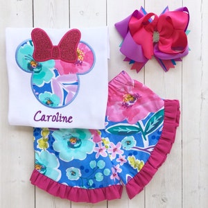 Floral Mouse Outfit, Outfits for Toddler Girls , Shirts for Girls, Custom Mouse Outfit, Princess Outfits, 1st Birthday Outfit for Girls