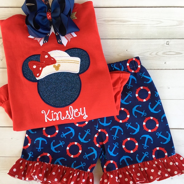 Girls Cruise Outfit, Cruise Shirt for Toddler Girl, My First Cruise, Mouse Shirts, Minnie Outfit, Nautical Outfit, Mouse outfit for babies