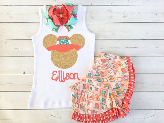 Girls Beach Outfit, Girls Outfit for Disney Trip, Miss Mouse Shirt, Mouse Outfit, 1st Cruise, Girls Cruise Outfit, Toddler Outfit for Cruise