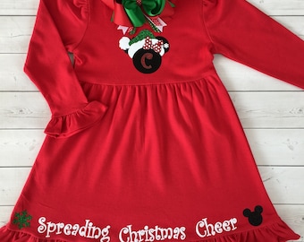 Christmas Mouse Dress, Princess Dresses, Girls Christmas Outfit, Girls Christmas Cruise Outfit, Custom Outfit for Toddler Girls, Matching