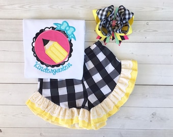 Back To School Outfit For Girls, Toddler Back To School, Preschool Outfit, School Pencil Outfits, 1st Day of School Outfits, Girls First Day