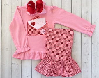 Valentine's Day Outfit for Girls, Valentine Outfit for Toddler Girl, Valentines Day Shirts, Valentine Outfit, Embroidered Heart Letter, Pant