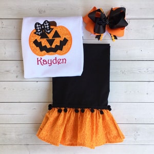 Halloween Outfit for Girls, Halloween Outfits for Toddlers, Halloween Shirts for Girls, Halloween Pants, Princess Outfits, Pumpkin, Appliqué