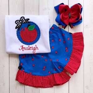 Back To School Outfit For Girls, 1st Day of School Outfit, Embroidered Apple, 1st Day of Preschool, Kindergarten Outfit, First Day of School