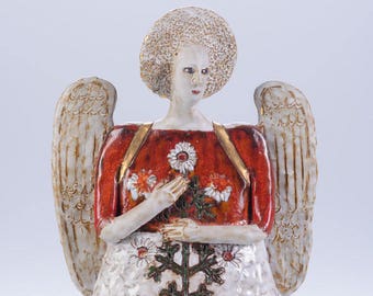 Clay angel sculpture, clay sculpture, clay statue, handmade sculpture, handemade angel