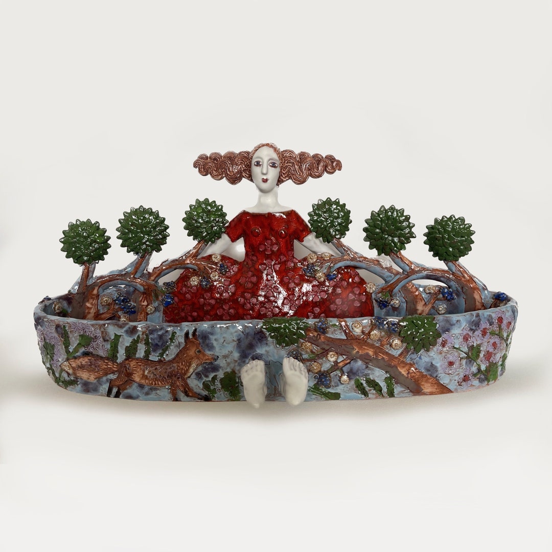 Ceramic Clay Sculpture / Glazed Clay Artwork / Ceramic Bowl / Female