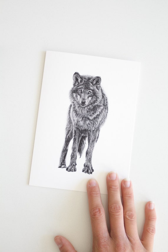 Wolf Illustration Greeting Card Canadian Card Original Design Animal Gift 5 x 7 Greeting Cards Howling Wolf Blank Card