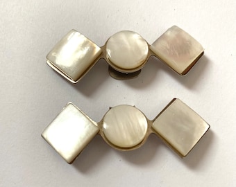 Vintage Art Deco MOP Mother of Pearl Silver Tone Shoe Clips (2 pieces)